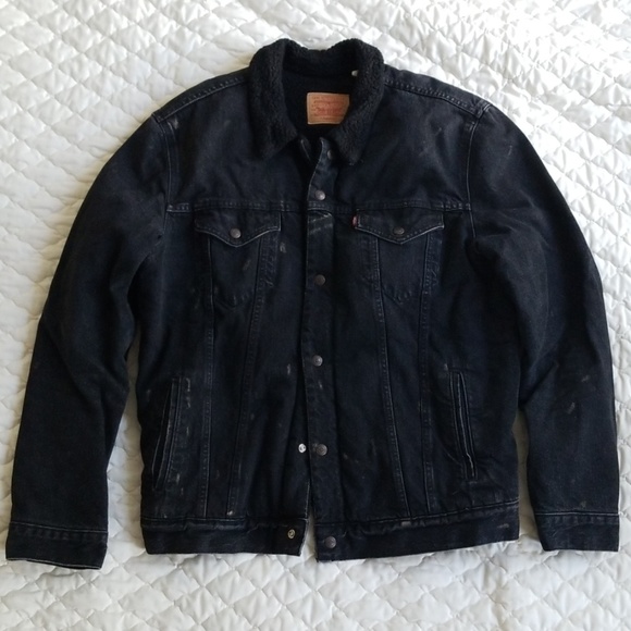 Supreme Levi's Bleached Sherpa Jacket Black Large - Picture 1 of 4